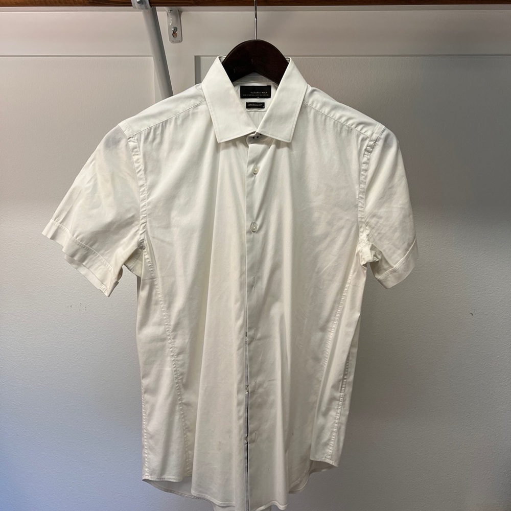 Zara Man Short Sleeve Vutton Down, White